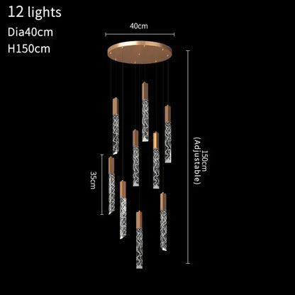 Gold and crystal led chandelier staircase living room light