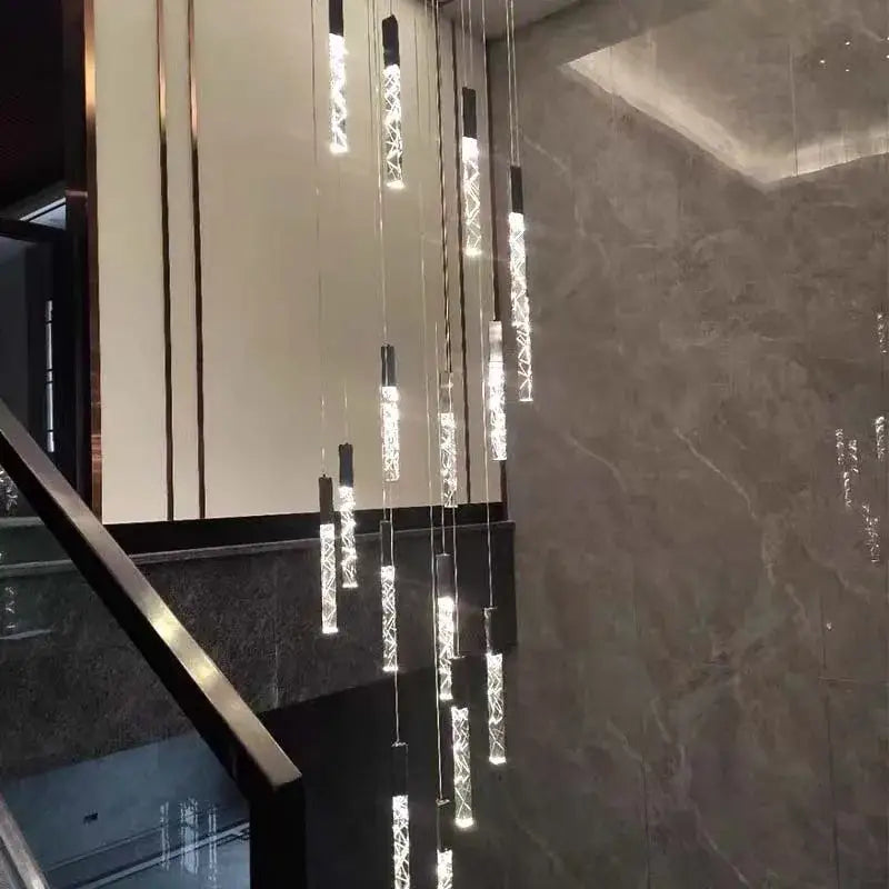 Gold and crystal led chandelier staircase living room light