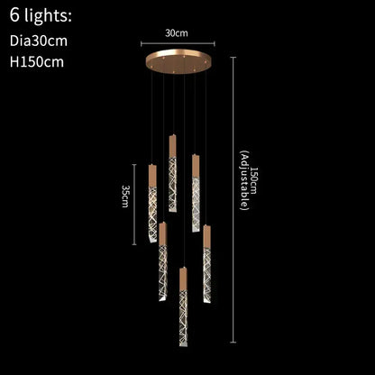 Gold and crystal led chandelier staircase living room light