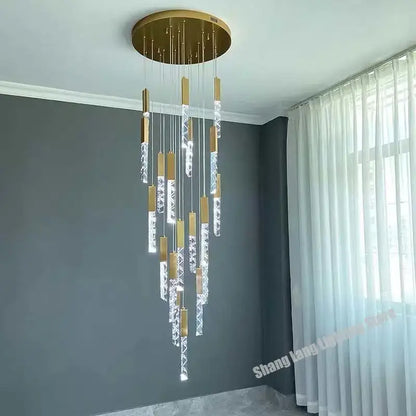 Gold and crystal led chandelier staircase living room light