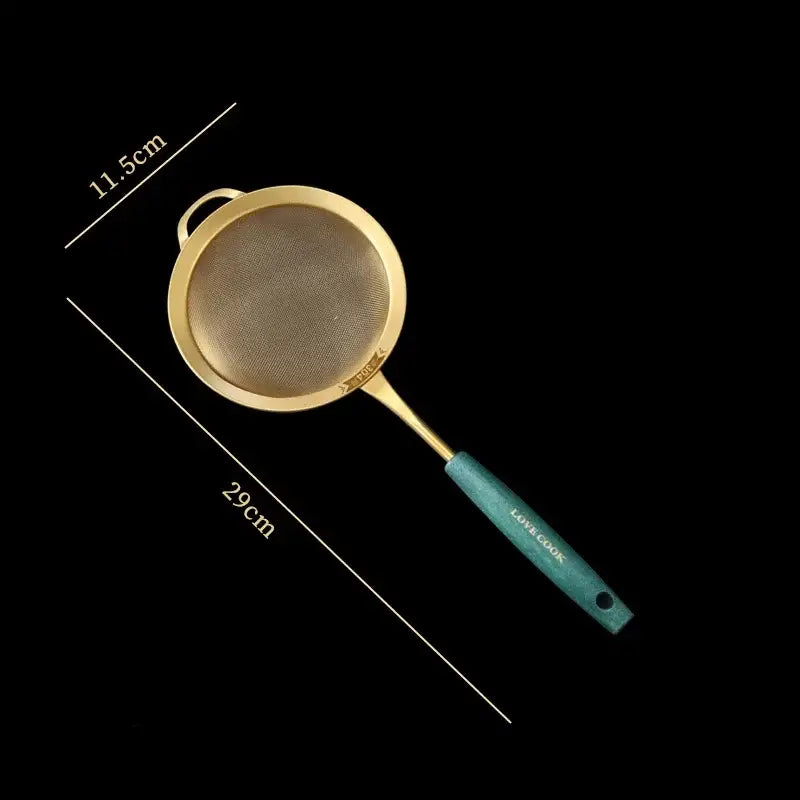 Gold and dark green colander juice strainer set kitchen utensils