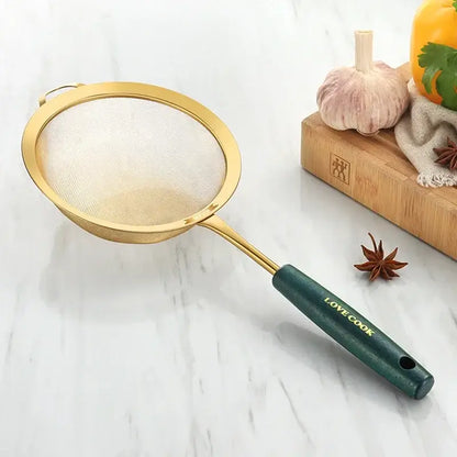 Gold and dark green colander juice strainer set kitchen utensils