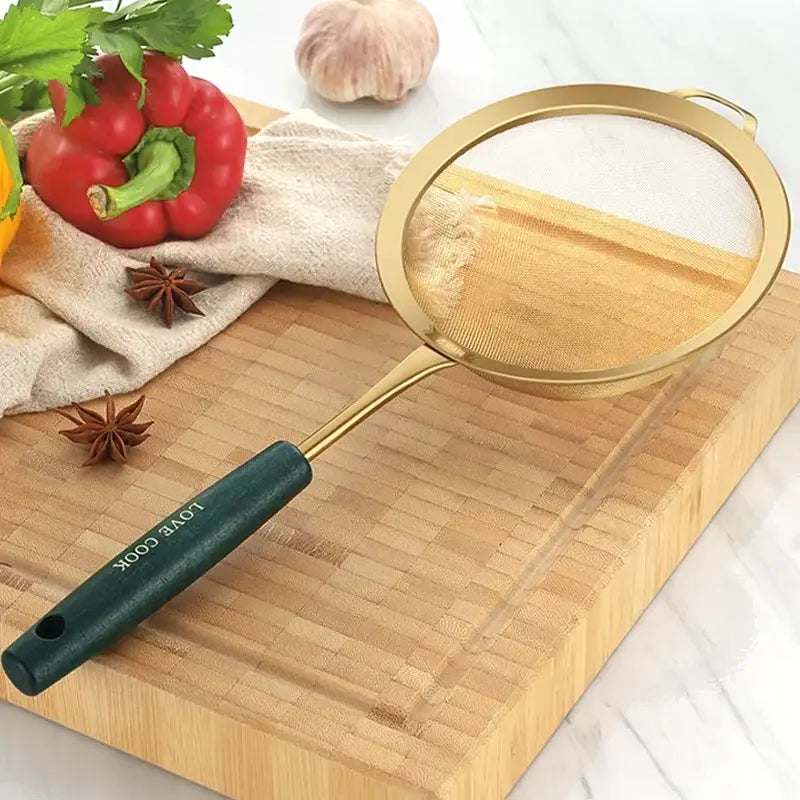 Gold and dark green colander juice strainer set kitchen utensils