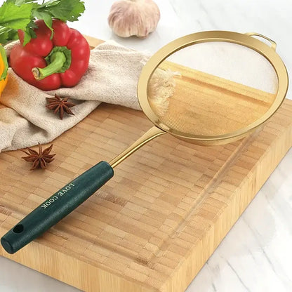 Gold and dark green colander juice strainer set kitchen utensils