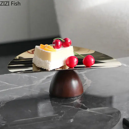 Gold and dark wood cake stand fruit bowl tray set for kitchen