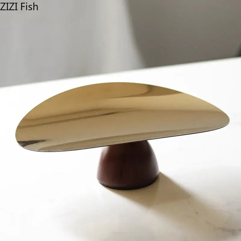 Gold and dark wood cake stand fruit bowl tray set for kitchen
