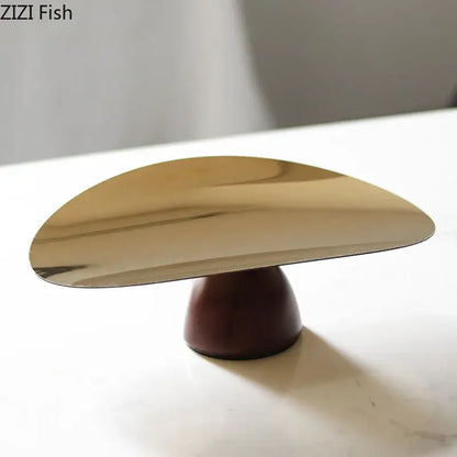 Gold and dark wood cake stand fruit bowl tray set for kitchen