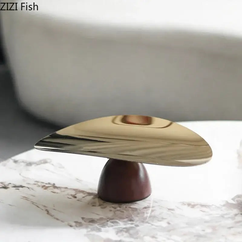 Gold and dark wood cake stand fruit bowl tray set for kitchen