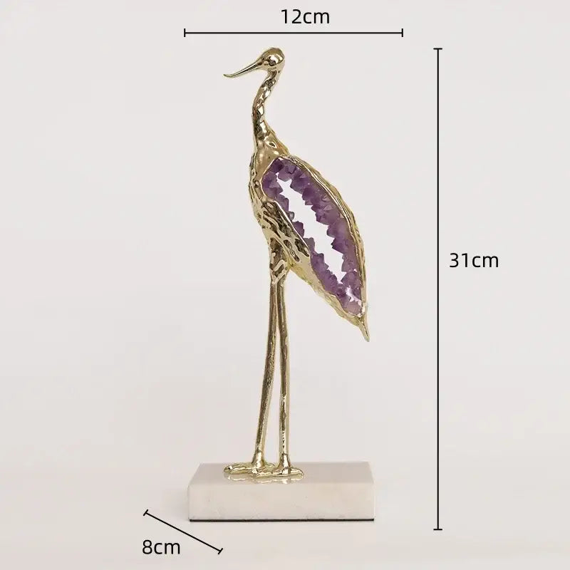 Gold and emerald crystal crane sculpture living room decor