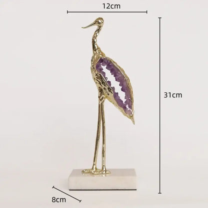 Gold and emerald crystal crane sculpture living room decor