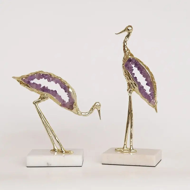 Gold and emerald crystal crane sculpture living room decor