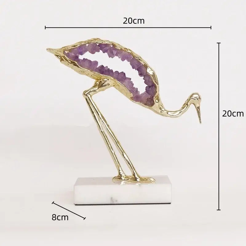 Gold and emerald crystal crane sculpture living room decor