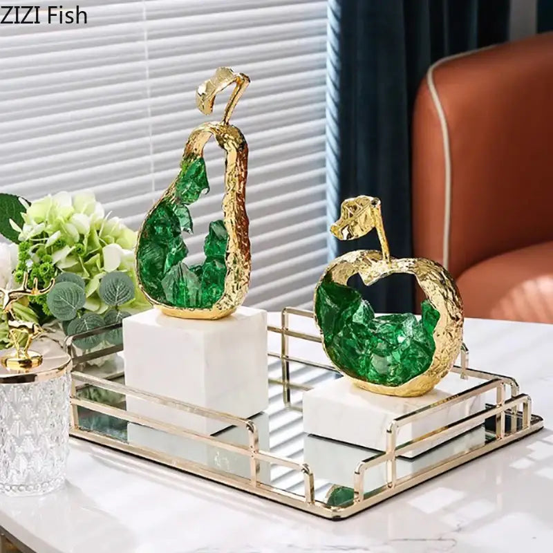 Gold and green crystal apple pear alloy ornaments living room decor