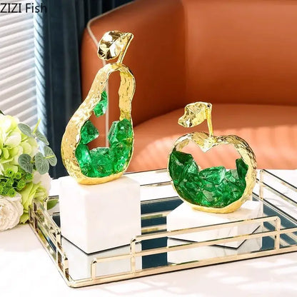Gold and green crystal apple pear alloy ornaments living room decor