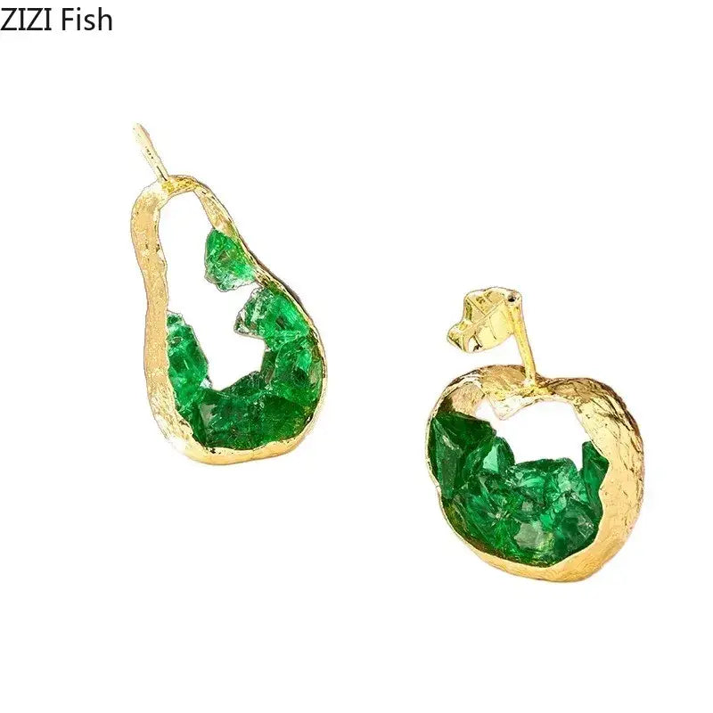 Gold and green crystal apple pear alloy ornaments living room decor