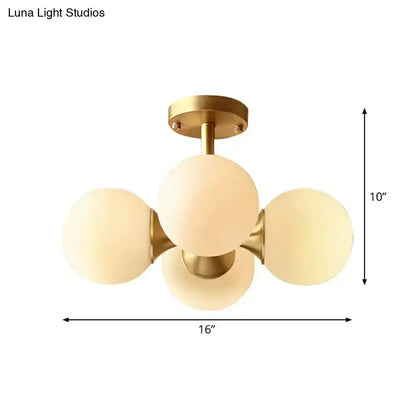 Gold and opaline glass 4 bulb semi flush mount fixture kitchen