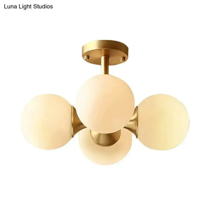 Gold and opaline glass 4 bulb semi flush mount fixture kitchen