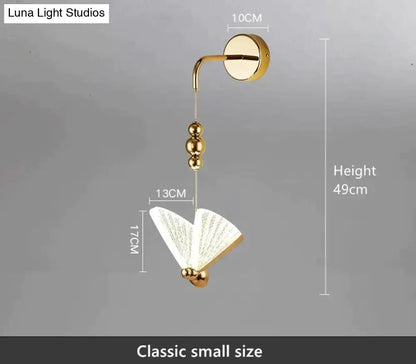 Gold and patterned butterfly led wall light for bedroom