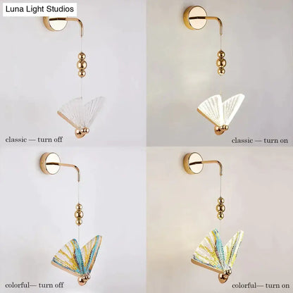 Gold and patterned butterfly led wall light for bedroom