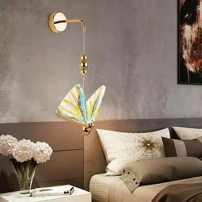 Gold and patterned butterfly led wall light for bedroom