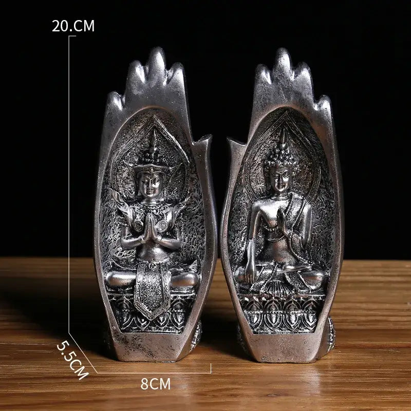 Gold and silver buddha hands monk figurine living room decor