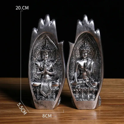 Gold and silver buddha hands monk figurine living room decor
