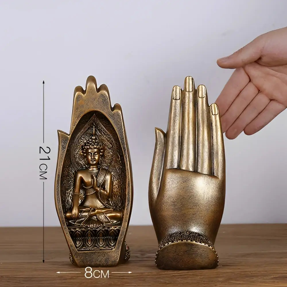 Gold and silver buddha hands monk figurine living room decor