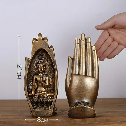 Gold and silver buddha hands monk figurine living room decor