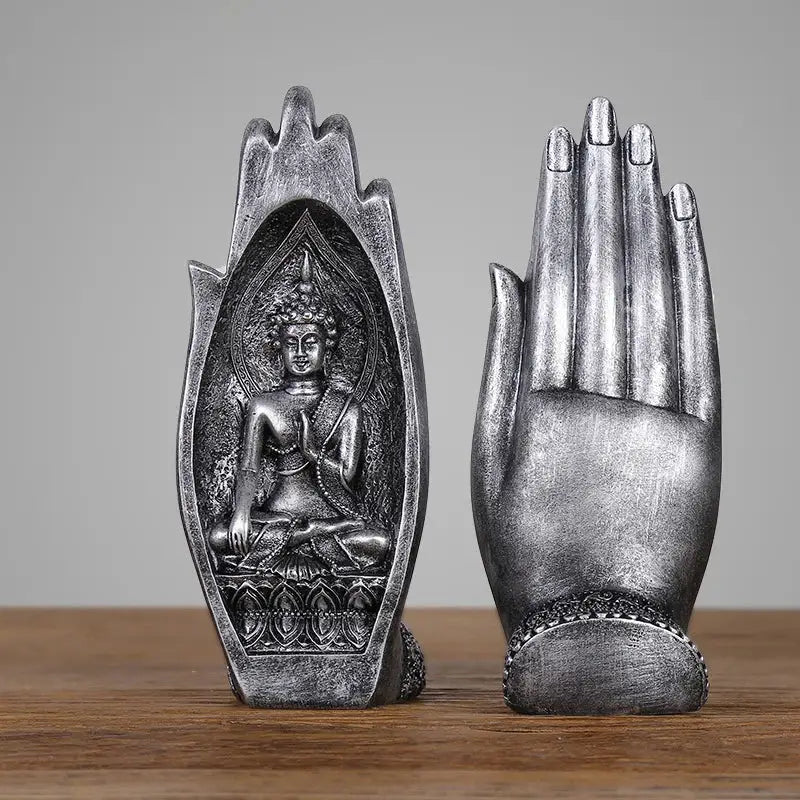 Gold and silver buddha hands monk figurine living room decor