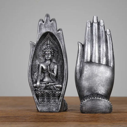 Gold and silver buddha hands monk figurine living room decor
