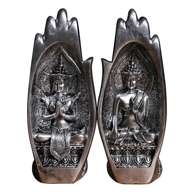 Gold and silver buddha hands monk figurine living room decor