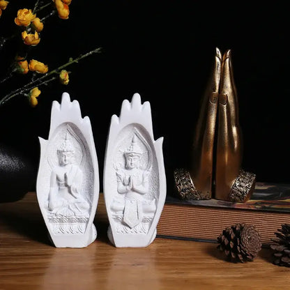Gold and silver buddha hands monk figurine living room decor