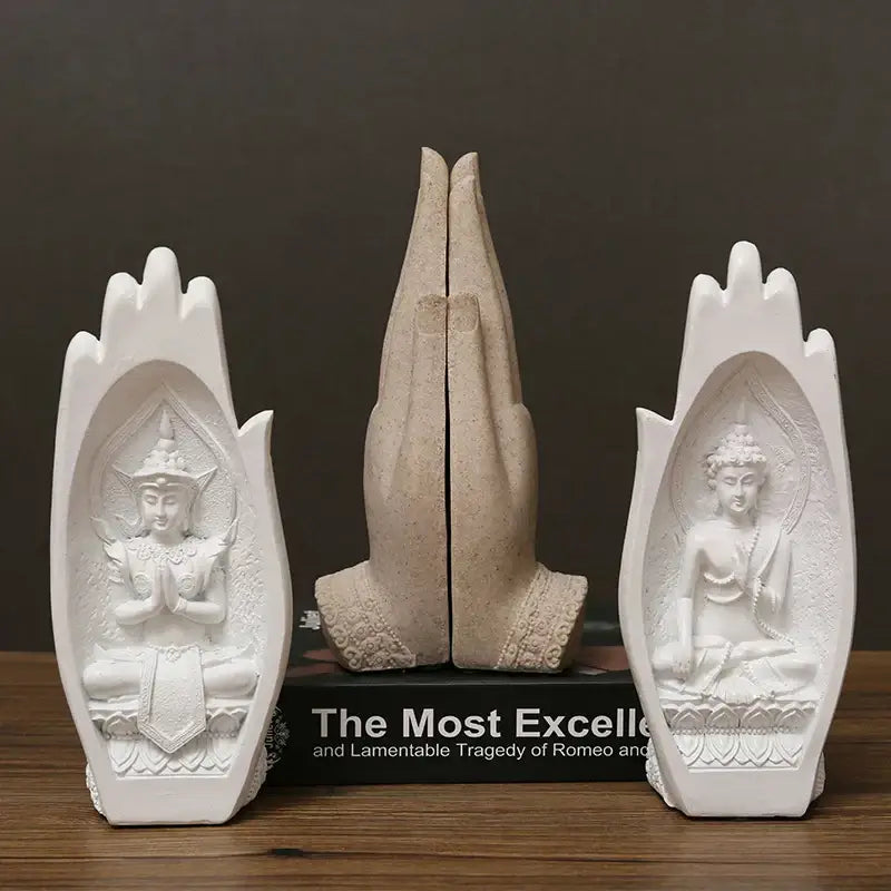 Gold and silver buddha hands monk figurine living room decor