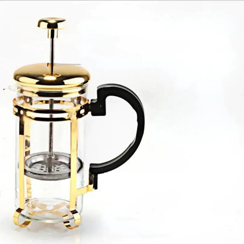 Gold and silver french press with black handle – kitchen teaware