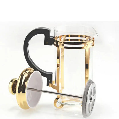 Gold and silver french press with black handle – kitchen teaware