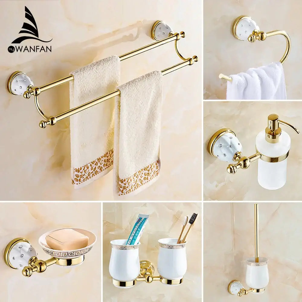 Gold and white crystal bath hardware set bathroom accessories