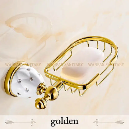 Gold and white crystal bath hardware set bathroom accessories