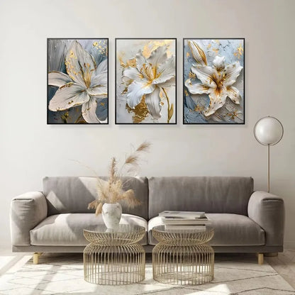 DecorBites™ Gold and White Floral 3D Canvas Wall Art