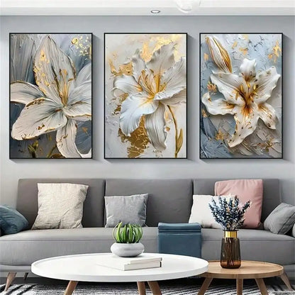 DecorBites™ Gold and White Floral 3D Canvas Wall Art