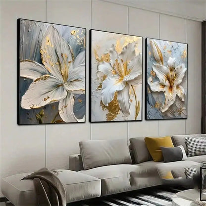 DecorBites™ Gold and White Floral 3D Canvas Wall Art