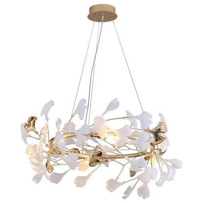 Gold and white ginkgo ceramic chandelier dining room light