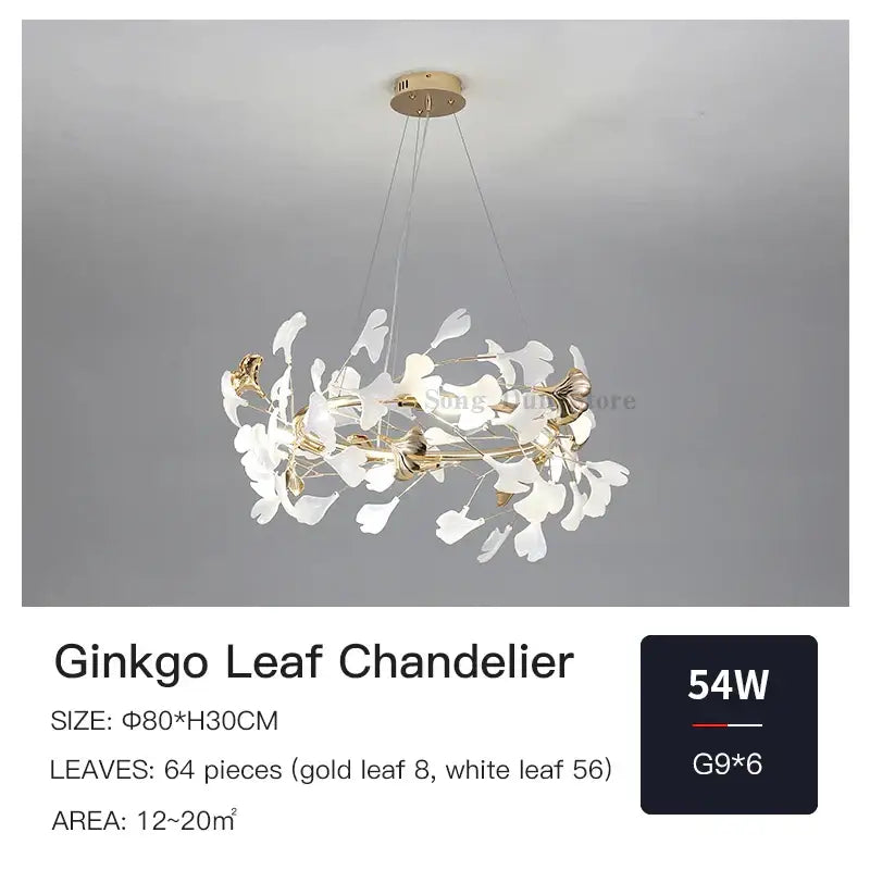 Gold and white ginkgo ceramic chandelier dining room light