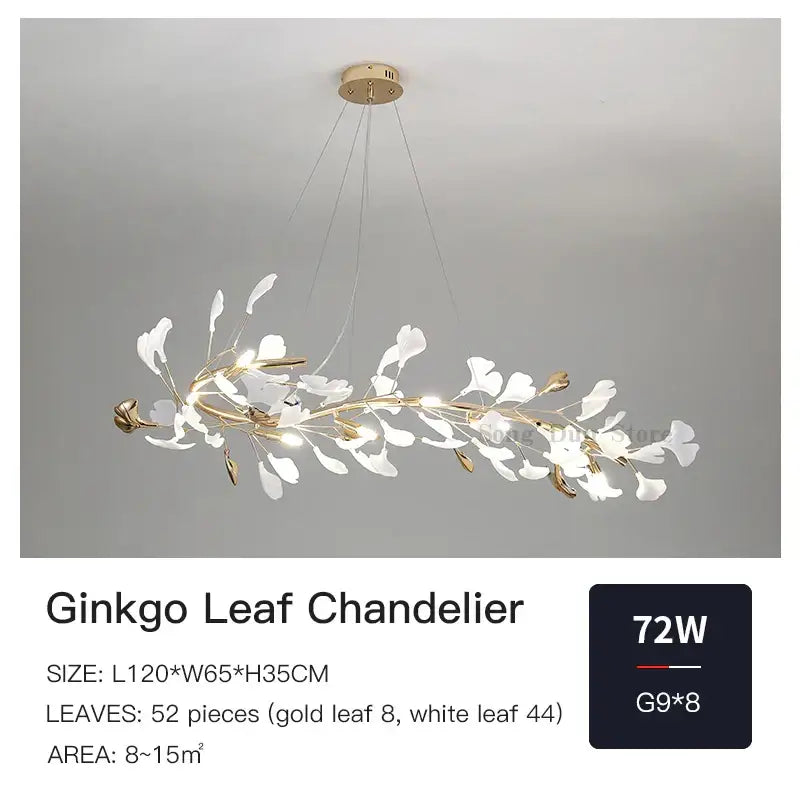 Gold and white ginkgo ceramic chandelier dining room light