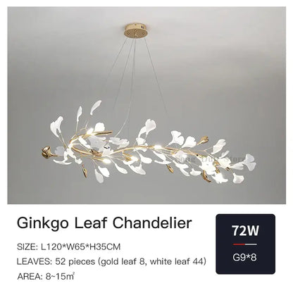 Gold and white ginkgo ceramic chandelier dining room light