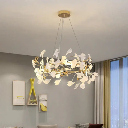 Gold and white ginkgo ceramic chandelier dining room light