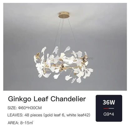 Gold and white ginkgo ceramic chandelier dining room light