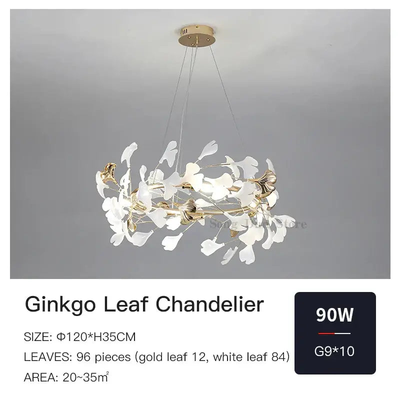 Gold and white ginkgo ceramic chandelier dining room light