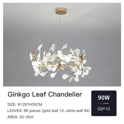 Gold and white ginkgo ceramic chandelier dining room light