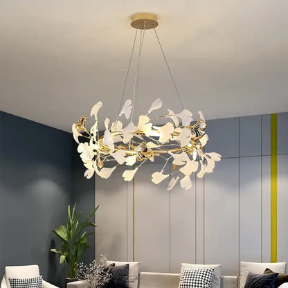 Gold and white ginkgo ceramic chandelier dining room light