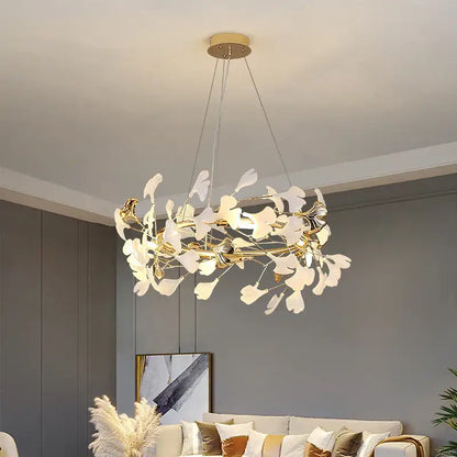 Gold and white ginkgo ceramic chandelier dining room light